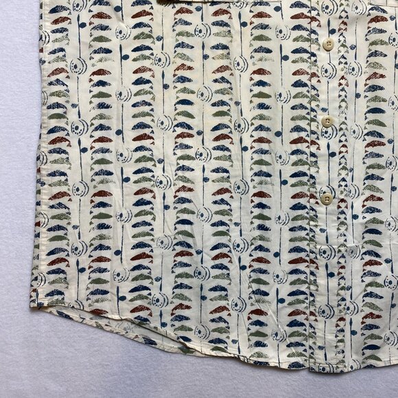 Vintage Orvis Shirt Men's L Beige Short Sleeve Whale All Over Print Button Up - Picture 6 of 12